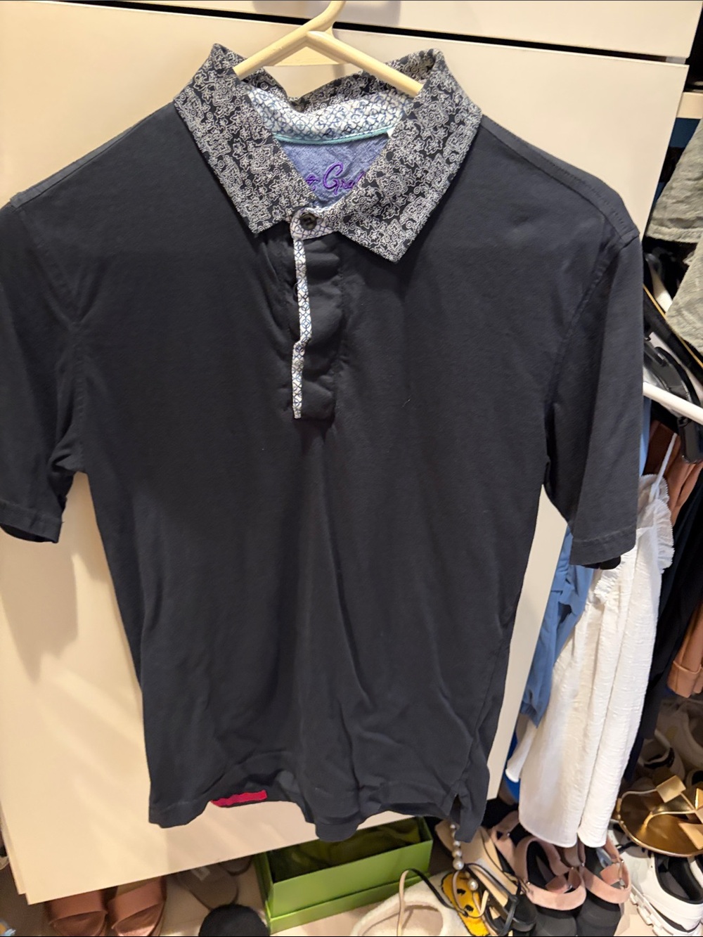 Robert Graham Black Polo with Patterned Collar